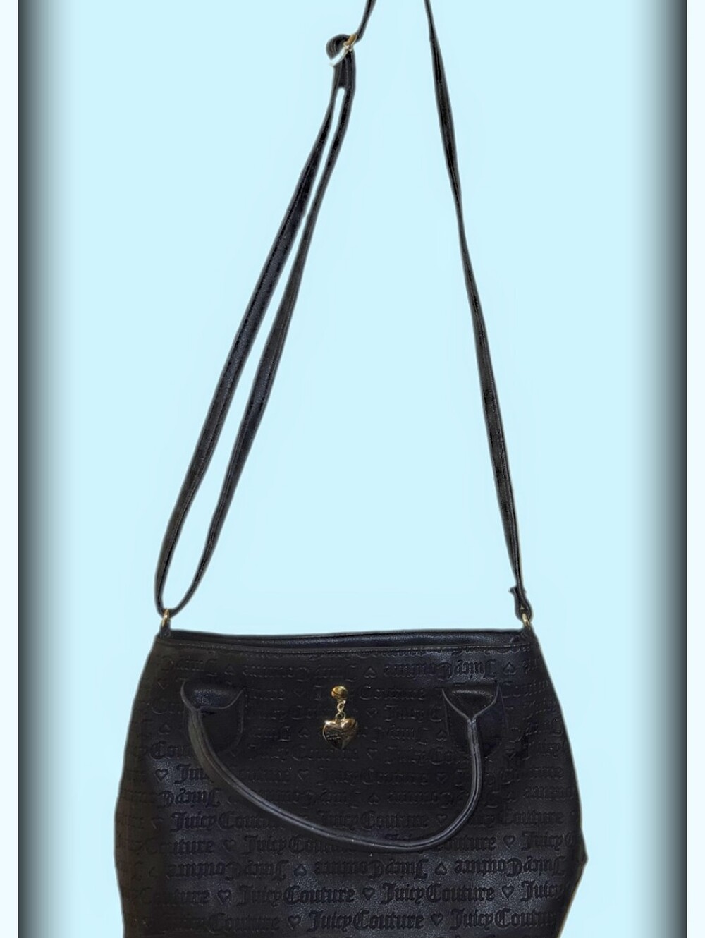 Juicy Couture Black Embossed Crossbody with Gold Heart Charm